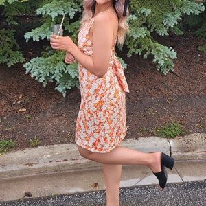 Orange Floral Print Dress
